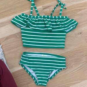 Hanna Andersson Green and White Striped Kids Bikini